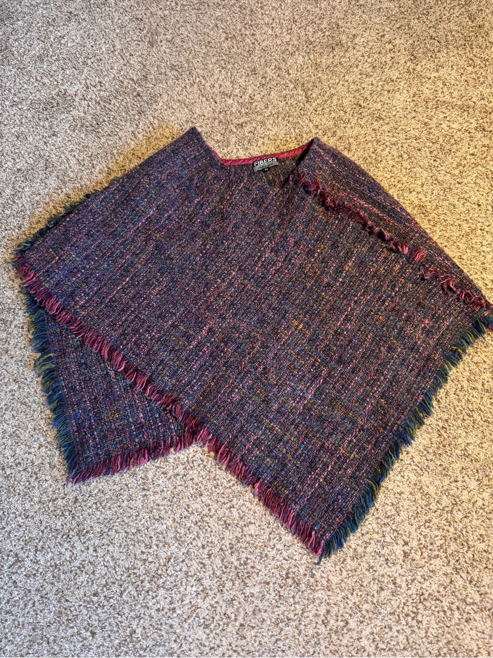 FIBERS Barbara Lesser Multicolor Tweed Fringe Poncho - M